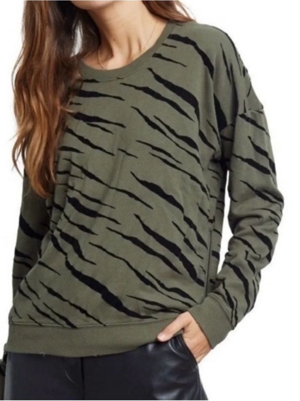 Rails Olive Green Tiger Stripe Pullover Sweatshirt